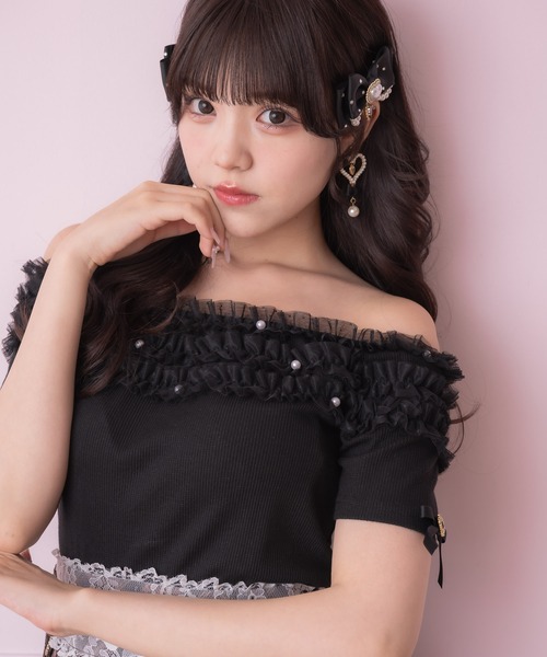 ROJITA（ロジータ）の「チュールオフショルテレコリブトップス（Tシャツ/カットソー・レディース・ブラック/ホワイト・FREE）」の20枚目の写真