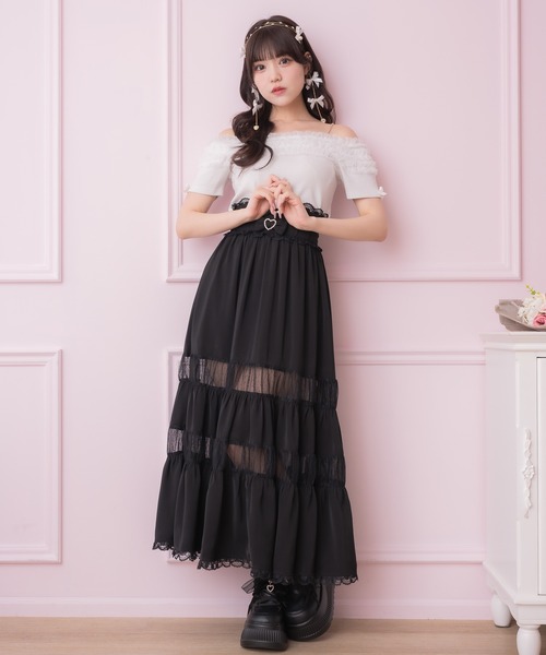 ROJITA（ロジータ）の「チュールオフショルテレコリブトップス（Tシャツ/カットソー・レディース・ブラック/ホワイト・FREE）」の5枚目の写真