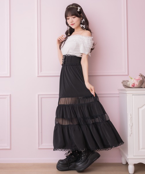 ROJITA（ロジータ）の「チュールオフショルテレコリブトップス（Tシャツ/カットソー・レディース・ブラック/ホワイト・FREE）」の6枚目の写真