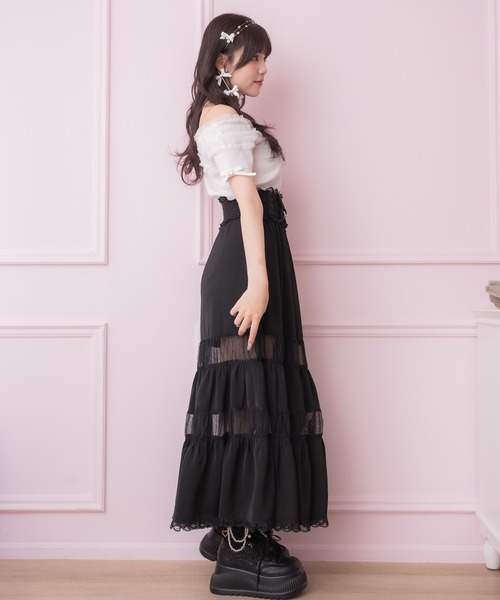 ROJITA（ロジータ）の「チュールオフショルテレコリブトップス（Tシャツ/カットソー・レディース・ブラック/ホワイト・FREE）」の8枚目の写真