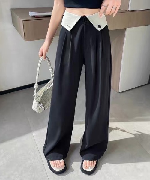 CELENA BEATS（セレナビーツ）の「※バイカラー ハイウエスト タックパンツ（スラックス・レディース・ブラック/グレー・M/S）」の15枚目の写真