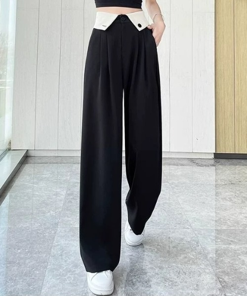 CELENA BEATS（セレナビーツ）の「※バイカラー ハイウエスト タックパンツ（スラックス・レディース・ブラック/グレー・M/S）」の9枚目の写真