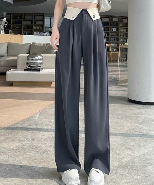 CELENA BEATS（セレナビーツ）の「※バイカラー ハイウエスト タックパンツ（スラックス・レディース・ブラック/グレー・M/S）」の6枚目の写真