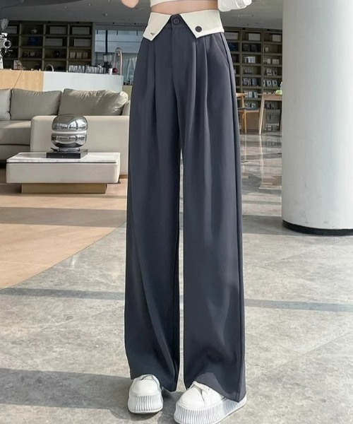 CELENA BEATS（セレナビーツ）の「※バイカラー ハイウエスト タックパンツ（スラックス・レディース・ブラック/グレー・M/S）」の7枚目の写真