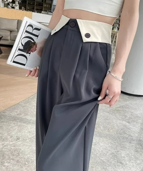 CELENA BEATS（セレナビーツ）の「※バイカラー ハイウエスト タックパンツ（スラックス・レディース・ブラック/グレー・M/S）」の8枚目の写真