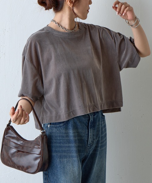 COLONY 2139(コロニートゥーワンスリーナイン)の「シアーベロアワイドクロップドTシャツ(Tシャツ/カットソー・レディース・ブラウン/ブラック/グレー・FREE)」の12枚目の写真