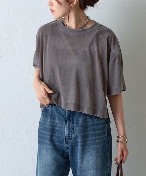 COLONY 2139(コロニートゥーワンスリーナイン)の「シアーベロアワイドクロップドTシャツ(Tシャツ/カットソー・レディース・ブラウン/ブラック/グレー・FREE)」の13枚目の写真