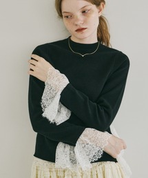 idem | lace slit knit tops / レースドッキングニット(ニット/セーター)