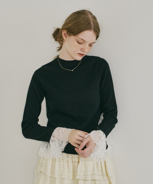 idem(イデム)の「lace slit knit tops / レースドッキングニット(ニット/セーター・レディース・ブラック・FREE)」の15枚目の写真