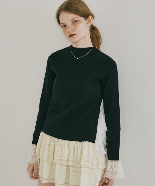 idem(イデム)の「lace slit knit tops / レースドッキングニット(ニット/セーター・レディース・ブラック・FREE)」の14枚目の写真