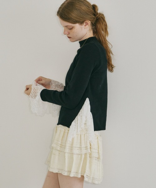 idem(イデム)の「lace slit knit tops / レースドッキングニット(ニット/セーター・レディース・ブラック・FREE)」の8枚目の写真