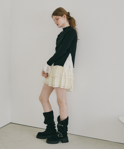idem(イデム)の「lace slit knit tops / レースドッキングニット(ニット/セーター・レディース・ブラック・FREE)」の5枚目の写真