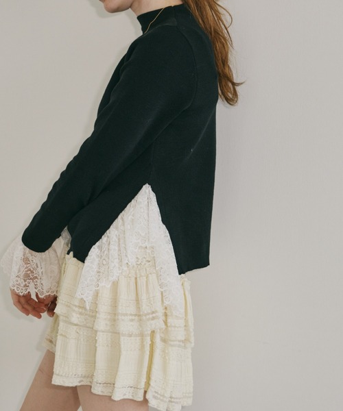 idem(イデム)の「lace slit knit tops / レースドッキングニット(ニット/セーター・レディース・ブラック・FREE)」の9枚目の写真