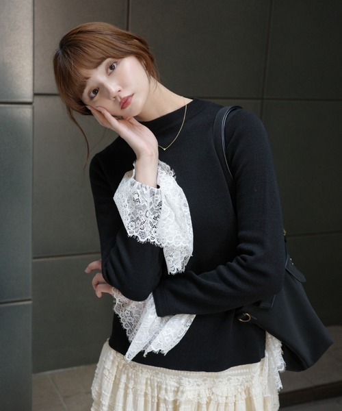 idem(イデム)の「lace slit knit tops / レースドッキングニット(ニット/セーター・レディース・ブラック・FREE)」の12枚目の写真