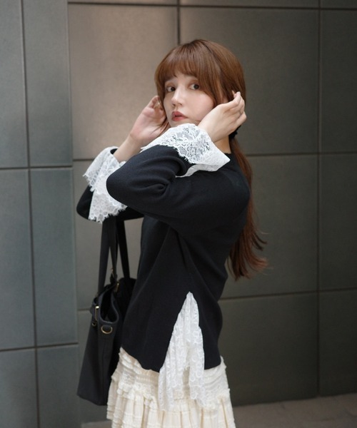 idem(イデム)の「lace slit knit tops / レースドッキングニット(ニット/セーター・レディース・ブラック・FREE)」の19枚目の写真