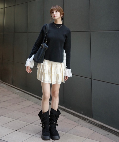 idem(イデム)の「lace slit knit tops / レースドッキングニット(ニット/セーター・レディース・ブラック・FREE)」の17枚目の写真