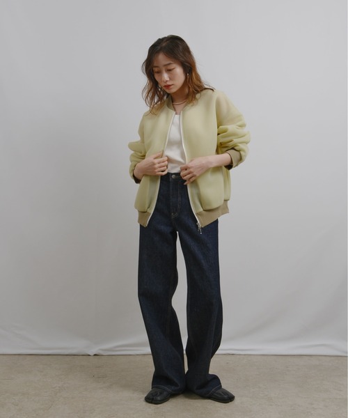 palm RICHE(ポームリシュ)の「メッシュダンボールブルゾン(ブルゾン・レディース・ライトグレー/ブラック/ミント・M)」の5枚目の写真