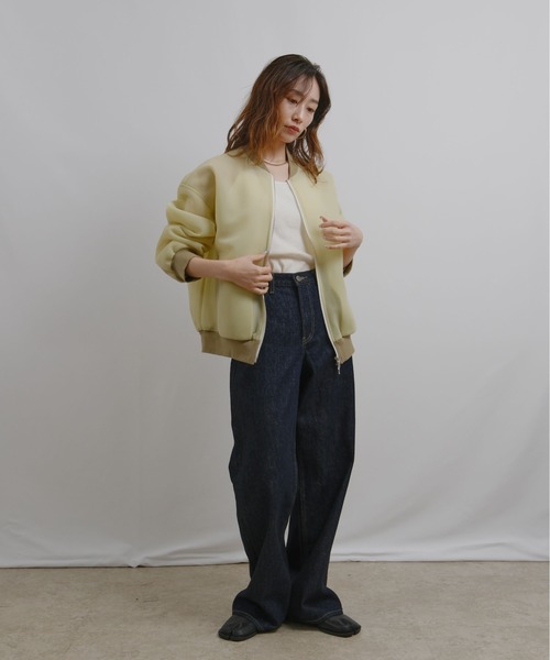 palm RICHE(ポームリシュ)の「メッシュダンボールブルゾン(ブルゾン・レディース・ライトグレー/ブラック/ミント・M)」の4枚目の写真