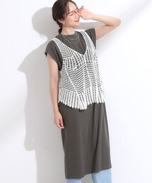 Cutie Blonde | 【2点セット】クロシェ編みレースベスト+Tシャツワンピースセット(ワンピース)