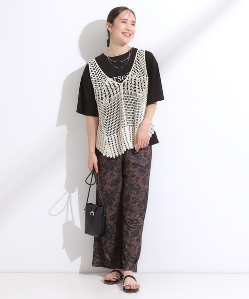 Cutie Blonde（キューティーブロンド）の「【2点セット】クロシェ編みレースベスト＋Tシャツワンピースセット（ワンピース・レディース・チャコールグレー/ダークブラウン・00）」の7枚目の写真