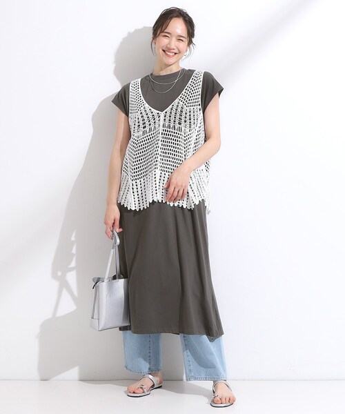 Cutie Blonde（キューティーブロンド）の「【2点セット】クロシェ編みレースベスト＋Tシャツワンピースセット（ワンピース・レディース・チャコールグレー/ダークブラウン・00）」の10枚目の写真