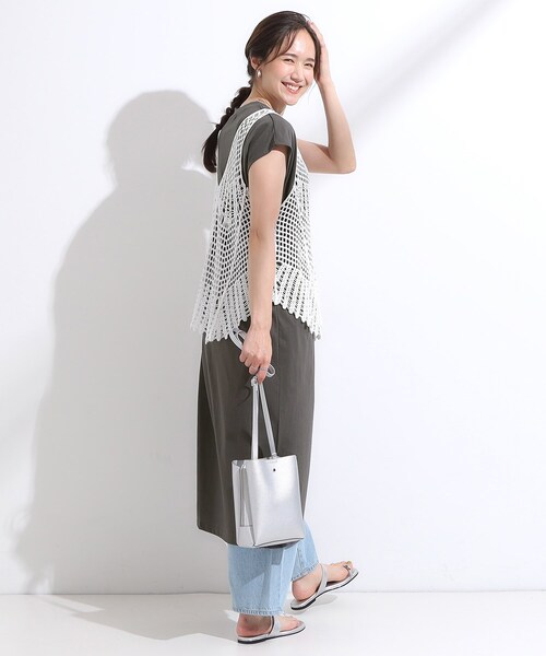 Cutie Blonde（キューティーブロンド）の「【2点セット】クロシェ編みレースベスト＋Tシャツワンピースセット（ワンピース・レディース・チャコールグレー/ダークブラウン・00）」の15枚目の写真