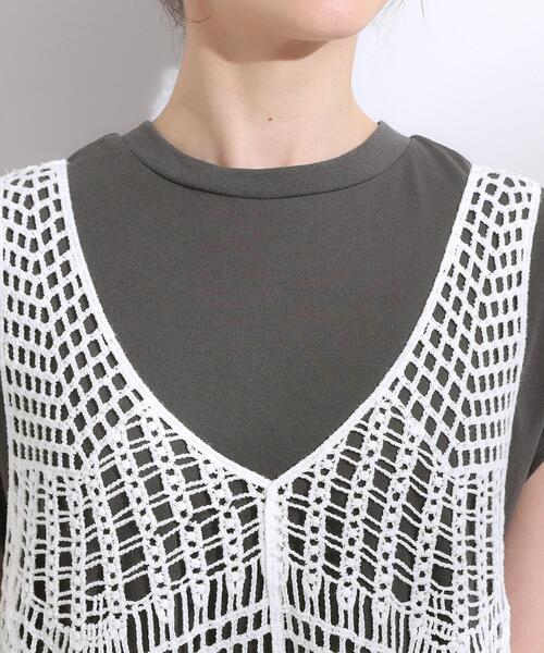 Cutie Blonde（キューティーブロンド）の「【2点セット】クロシェ編みレースベスト＋Tシャツワンピースセット（ワンピース・レディース・チャコールグレー/ダークブラウン・00）」の21枚目の写真