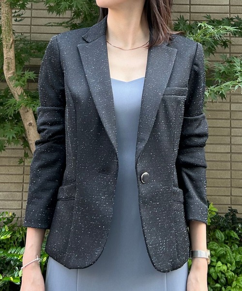 etre pret（エトレプレ）の「多サイズ対応 ツイード調テーラードジャケット（スーツジャケット・レディース・ネイビー/ブラック・5号/7号/9号/11号/13号）」の3枚目の写真