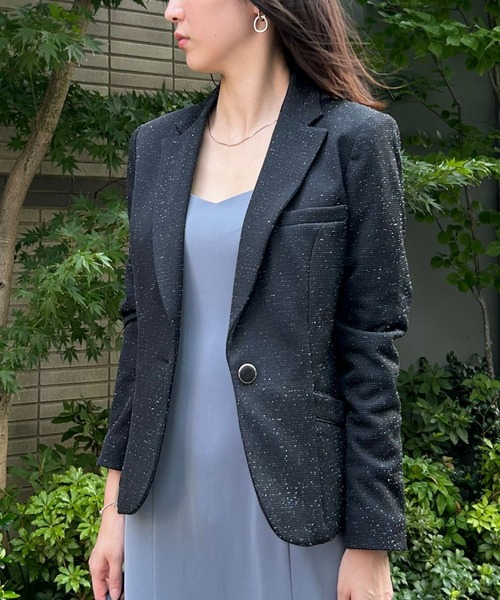 etre pret（エトレプレ）の「多サイズ対応 ツイード調テーラードジャケット（スーツジャケット・レディース・ネイビー/ブラック・5号/7号/9号/11号/13号）」の4枚目の写真