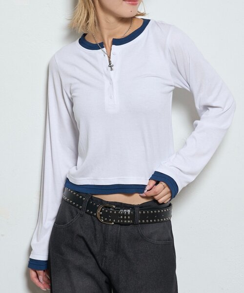 WHO'S WHO gallery（フーズフーギャラリー）の「レイヤードヘンリートップス（Tシャツ/カットソー・レディース・ネイビー/ブラック/オフホワイト/ブルー系その他/グレー・FREE）」の9枚目の写真