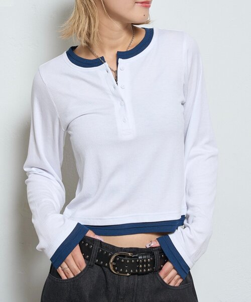 WHO'S WHO gallery（フーズフーギャラリー）の「レイヤードヘンリートップス（Tシャツ/カットソー・レディース・ネイビー/ブラック/オフホワイト/ブルー系その他/グレー・FREE）」の10枚目の写真