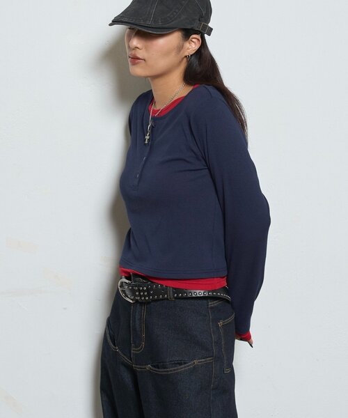 WHO'S WHO gallery（フーズフーギャラリー）の「レイヤードヘンリートップス（Tシャツ/カットソー・レディース・ネイビー/ブラック/オフホワイト/ブルー系その他/グレー・FREE）」の14枚目の写真