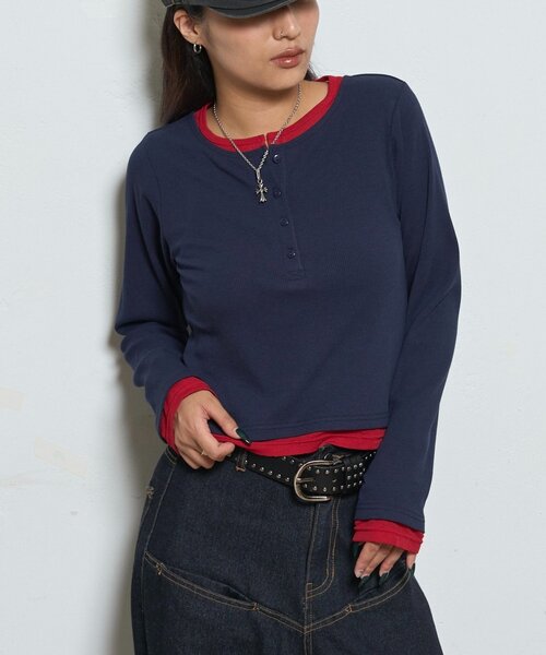 WHO'S WHO gallery（フーズフーギャラリー）の「レイヤードヘンリートップス（Tシャツ/カットソー・レディース・ネイビー/ブラック/オフホワイト/ブルー系その他/グレー・FREE）」の15枚目の写真