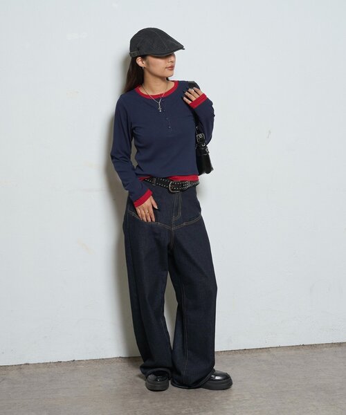 WHO'S WHO gallery（フーズフーギャラリー）の「レイヤードヘンリートップス（Tシャツ/カットソー・レディース・ネイビー/ブラック/オフホワイト/ブルー系その他/グレー・FREE）」の17枚目の写真