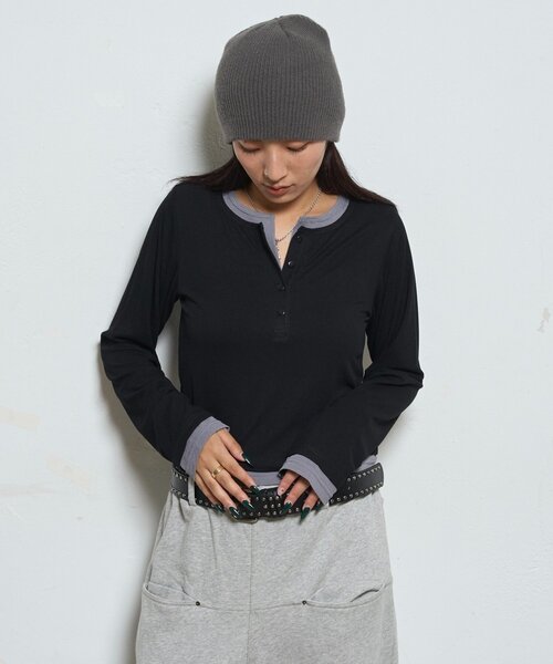 WHO'S WHO gallery（フーズフーギャラリー）の「レイヤードヘンリートップス（Tシャツ/カットソー・レディース・ネイビー/ブラック/オフホワイト/ブルー系その他/グレー・FREE）」の19枚目の写真