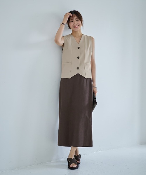 STYLE DELI(スタイルデリ)の「コットン混紡ストレートロングスカート(スカート・レディース・カーキ/ブラウン・01/02)」の12枚目の写真