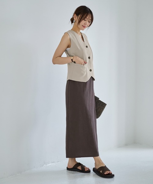 STYLE DELI(スタイルデリ)の「コットン混紡ストレートロングスカート(スカート・レディース・カーキ/ブラウン・01/02)」の13枚目の写真