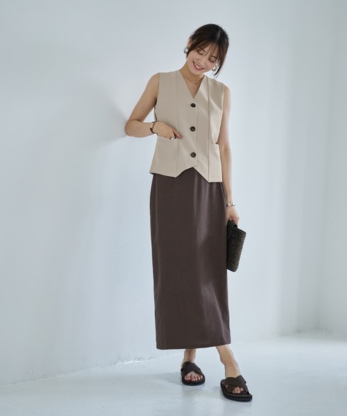 STYLE DELI(スタイルデリ)の「コットン混紡ストレートロングスカート(スカート・レディース・カーキ/ブラウン・01/02)」の16枚目の写真