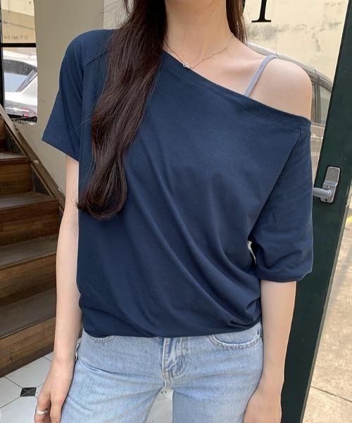 Per sist ence(パーシエンス)の「オフショル半袖Tシャツ(Tシャツ/カットソー・レディース・チャコールグレー/グレー/ネイビー/ブラック/ホワイト・LARGE/MEDIUM)」の5枚目の写真