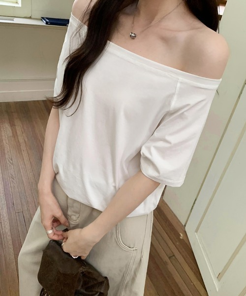 Per sist ence(パーシエンス)の「オフショル半袖Tシャツ(Tシャツ/カットソー・レディース・チャコールグレー/グレー/ネイビー/ブラック/ホワイト・LARGE/MEDIUM)」の13枚目の写真