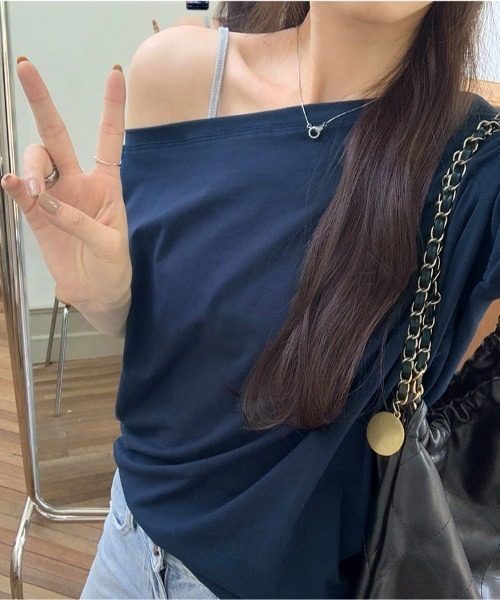 Per sist ence(パーシエンス)の「オフショル半袖Tシャツ(Tシャツ/カットソー・レディース・チャコールグレー/グレー/ネイビー/ブラック/ホワイト・LARGE/MEDIUM)」の9枚目の写真