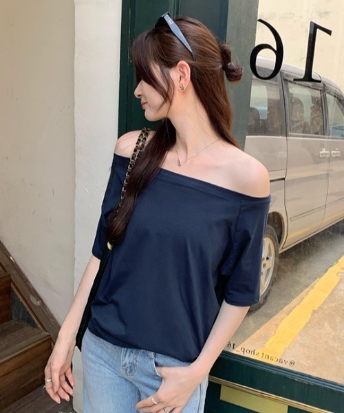Per sist ence(パーシエンス)の「オフショル半袖Tシャツ(Tシャツ/カットソー・レディース・チャコールグレー/グレー/ネイビー/ブラック/ホワイト・LARGE/MEDIUM)」の8枚目の写真