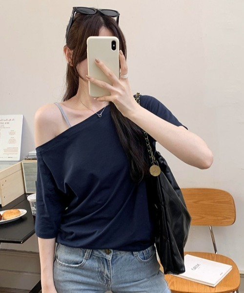 Per sist ence(パーシエンス)の「オフショル半袖Tシャツ(Tシャツ/カットソー・レディース・チャコールグレー/グレー/ネイビー/ブラック/ホワイト・LARGE/MEDIUM)」の7枚目の写真