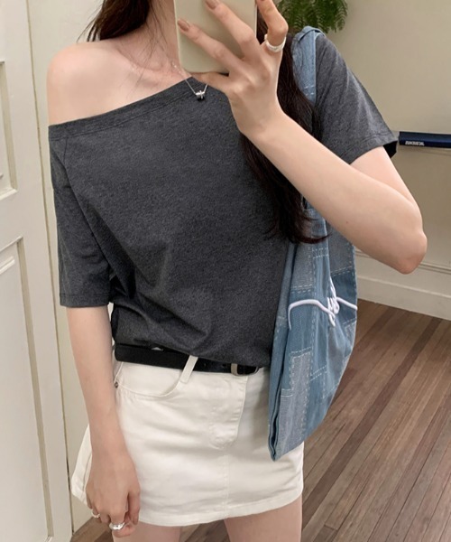 Per sist ence(パーシエンス)の「オフショル半袖Tシャツ(Tシャツ/カットソー・レディース・チャコールグレー/グレー/ネイビー/ブラック/ホワイト・LARGE/MEDIUM)」の17枚目の写真
