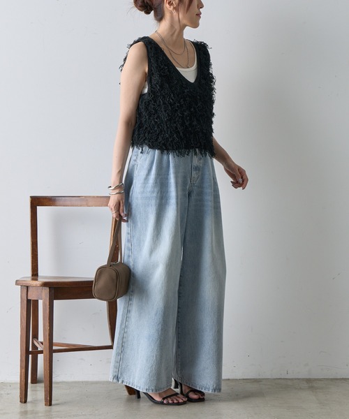 COLONY 2139（コロニートゥーワンスリーナイン）の「フリンジニットショートベスト（ベスト・レディース・ブラウン/ブラック/ベージュ・FREE）」の12枚目の写真