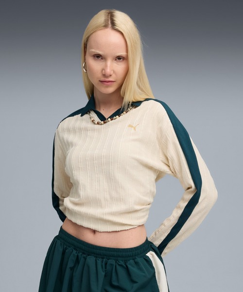 PUMA(プーマ)の「PUMA プーマ ウィメンズ T7 リラックスド 長袖 ポロシャツ(ポロシャツ・レディース・イエロー/オフホワイト/ブラック・SMALL/X-LARGE/LARGE/MEDIUM)」の2枚目の写真