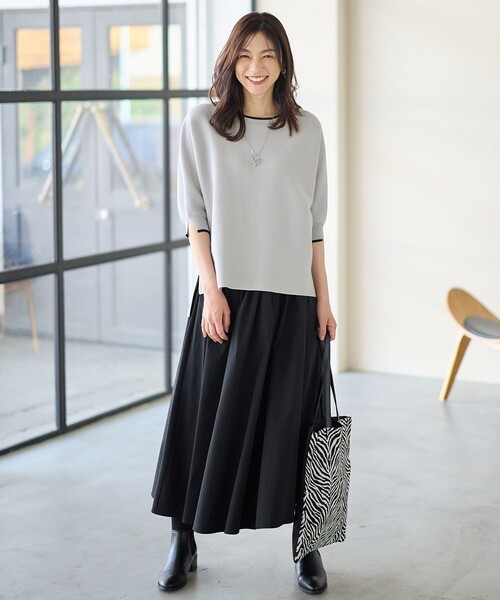 セール】【2SET】バイカラーニット×布帛スカートセット（セットアップ