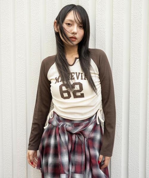 WEGO(ウィゴー)の「WEGO/キーネックサイドドロストラグランロンT(Tシャツ/カットソー・レディース・ブラウン/その他1/ブラック/レッド・FREE)」の13枚目の写真
