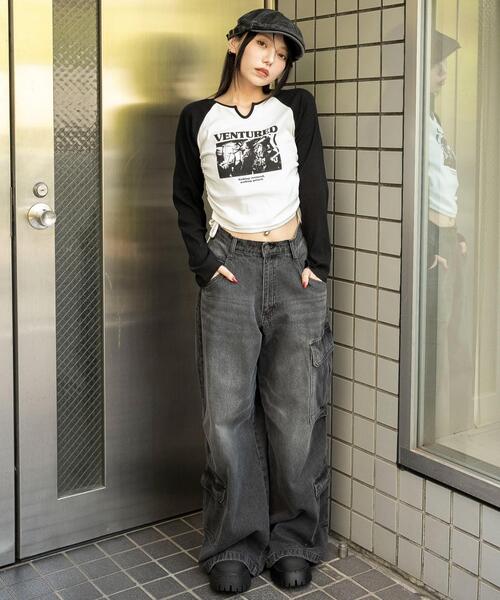 WEGO(ウィゴー)の「WEGO/キーネックサイドドロストラグランロンT(Tシャツ/カットソー・レディース・ブラウン/その他1/ブラック/レッド・FREE)」の21枚目の写真