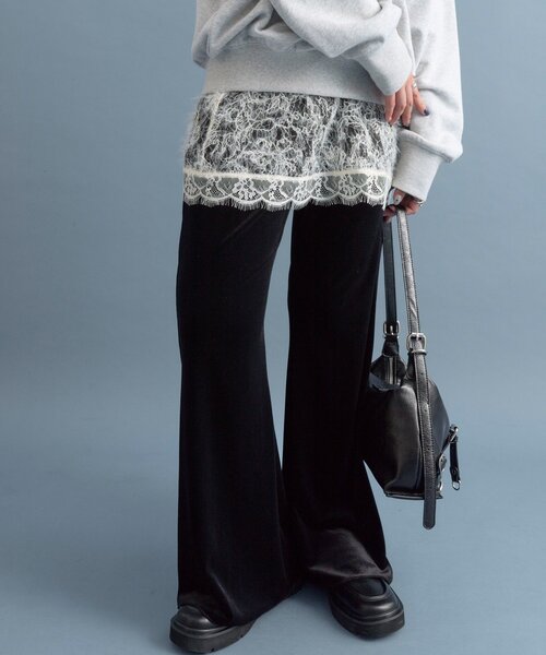 ♠MARCHE FLEUR】✨未使用　ベロアフレアパンツ　ブラック×オレンジ　M 花柄フレアパンツ[品番：SPRW0006872]｜SpRay（スプレイ）の